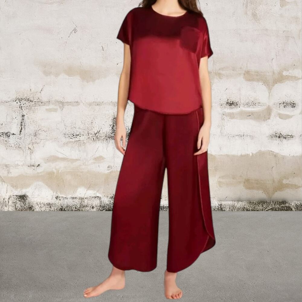 BB Dakota Women's Satin 2-Piece Short Sleeve & Pant Lounge Set Small NEW